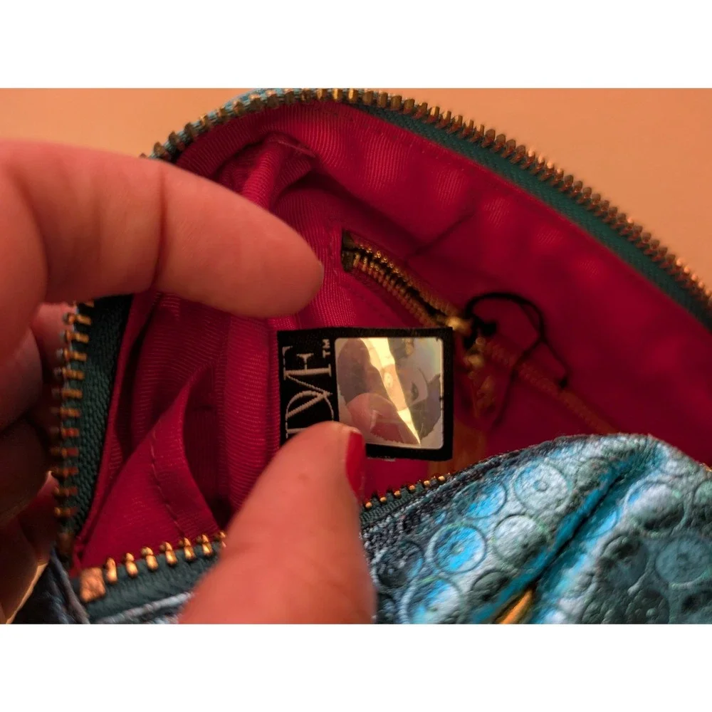 Diane Von Furstenberg Gemma Makeup Bag Pouch Turquiose Leather Mermaidcore Vacay